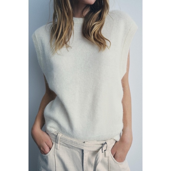 ZARA White Alpaca Wool Boxy Sleeveless Sweater Oyster White Knit Solid Large - Picture 6 of 16